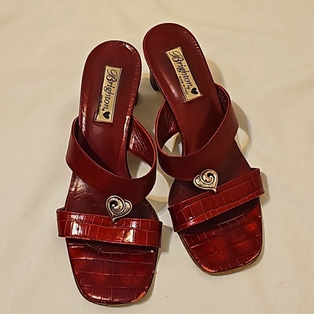 Brighton Trista red leather croc heel sandals 9.5
